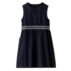 【新品】 [Measuttie] ガールズ ワンピース 襟付き 前開き 女の子 シャツワンピース 丸襟 袖なし 結婚式 発表会 入学式 卒業式 普段着 夏 ネイビー 160cm 1