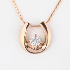 K18 PG ダイヤネックレス ピンクゴールド 18金 0.1ct 18k ネックレス 【レディース ネックレス 一粒ダイヤ 一粒ダイヤモンド 幸運を呼ぶ？馬蹄デザイン