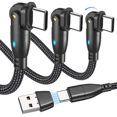【特価セール】ケーブル Ｌ字型 180°回転可【1m+2m+2m・3本セット】USB-A/USB-C C to USB-C/Type-C 3A急速充電 Type & 高速データ転送 USB & タイプc 充電ケーブル PD60W AndroidなどType C