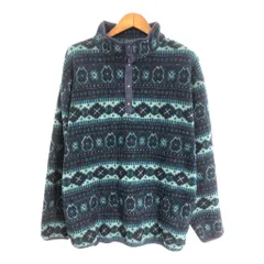 90年代 L.L.Bean エルエルビーン フリースジャケット 総柄 ネイビー (メンズ XL相当) 中古 古着 S8195