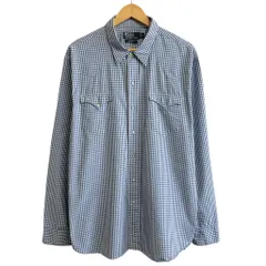 Polo Ralph Lauren ポロ ラルフローレン WESTERN CLASSIC FIT ウエスタンシャツ スナップボタン コットンシャツ チェック柄 ポケット付き 長袖シャツ 白×青 XXLサイズ No.H880