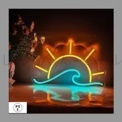 ネオンライト 波 太陽 幻想的 壁掛け 発光サイン LED 壁装飾 おしゃれ インテリア 照明 バー 屋内 趣味 ネオンサイン USB給電 電源スイッチ