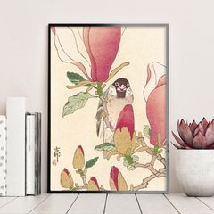 A3サイズ 小原古邨 ポスター 木蓮に文鳥 浮世絵 日本画 和風