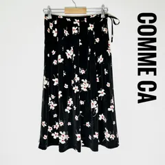 【11】COMME CA　コムサ　ロングフレアスカート　黒　花柄　Lサイズ