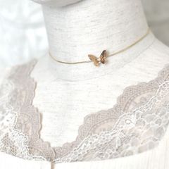 チョーカーネックレス【春、告げし蝶】◆ブラック ゴールド ハンドメイド 病みかわいい メンヘラ 地雷系 ゴスロリ ゴシック レトロ 洋風 新品 ユニセックス ネックレス ワンポイント シルバー