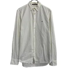 TOMMY HILFIGER 長袖 無地シャツ M ホワイト トミーヒルフィガー ボタンダウン ワンポイント ロゴ シンプル 古着卸 アメリカ仕入 a703-6014