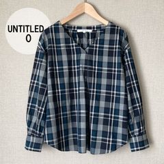 A0502【美品♪】UNTITLED　アンタイトルVネックタータンチェックタックブラウス　ネイビー系