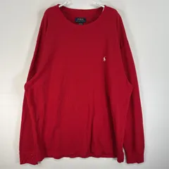 古着 ポロ・ラルフローレン POLO RALPH LAUREN 長袖Tシャツ ロゴ 刺繍 サーマル ワッフル 2XL  レッド 無地 メンズ