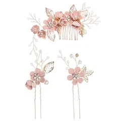 【人気商品】[Umeloeo] 髪飾り ウェディング ヘッドドレス 3点セット 手作り ブライダル コーム ヘアアクセサリー ヘアピン かんざし 和装髪飾り 花 ヘアピン 花嫁髪飾り ヘッドアクセサリー 成人式 結婚式 披露宴 卒業式 入学式 パーティー