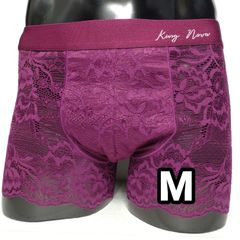 総レース♡メンズボクサーパンツ（ダークパープル）M