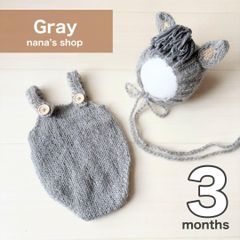 3ヶ月グレー♪馬帽子&ロンパース♪ニューボーンフォト撮影衣装　午年　月齢フォト
