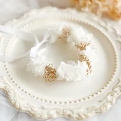 ペット用花冠　　ホワイト　白　犬　猫　うさぎ　花かんむり　アクセサリー　~gold white~