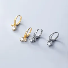 【ゴールド/シルバー】シルバー925 ダイヤ 一粒 フープピアス 上品 華奢 大人 女性 高級感 エレガント シンプル 輝き 清楚 普段使い フォーマル ギフト 人気 プレゼント おしゃれ 上質 小ぶり アクセサリー 好印象 贈り物  (448 449)
