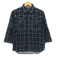 ビームス 長袖シャツ トップス 七分袖 チェック柄 コットン メンズ Mサイズ 緑×黒 BEAMS 【中古】