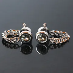 鎌倉カフス工房　チェーン付ブラックダイヤモンドスワロフスキーカフスボタン（カフリンクス） ギフト・プレゼントにもおすすめ
