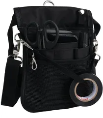 CARRY ALL BEFORE ONE 3way エプロンバッグ ナースポーチ ウエストバッグ カラビナ ショルダーベルト付き 9ポケット マチ 5mm 文房具 小物入れ(ブラック,  M)