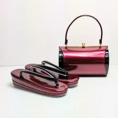 和装 草履バッグセット 振袖用 エナメル エンジ 黒 フリーサイズ w18-3