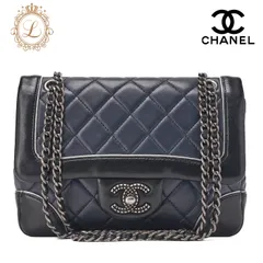 CHANEL シャネル   チェーンショルダーバッグ ミニマトラッセ　ラムスキン  バイカラー シングルフラップ ターンロック　シルバー金具 レディース【中古】【送料無料】