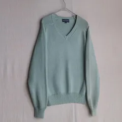 USA製 80s 90s LANDS’ END コットン ニット セーター / ユニセックス 実寸M セージグリーン Vネック レディース ビンテージ K4-10046-9187