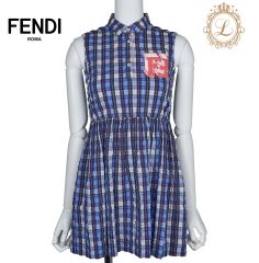【返品可】FENDI フェンディ チェック柄 近年モデル キャミ ワンピース トップス  スカート 8A ブルー ブランド アパレル