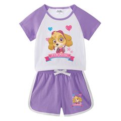 子供服 セットアップ パウパトロール パープル 女の子 夏物 半袖 2点セット 上下セット Tシャツ パンツ ショートパンツ ジュニア おしゃれ 可愛い 送料無料