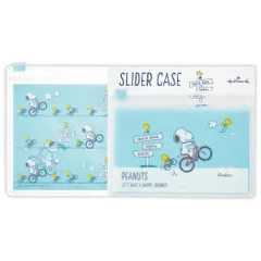 【メール便】スヌーピー フラットポーチ スライダーケース SNセットHJ自転車 ブルー ピーナッツ 日本ホールマーク 小物入れ キャラクター グッズ 