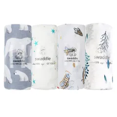 おくるみ ガーゼ ベビーバスタオル 新生児 ベビーブランケット 授乳ケープ 赤ちゃん スワドル 出産祝い 4枚セット 120*120㎝ 綿100％ (ブルー系4枚セット)