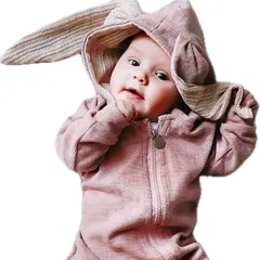 【新品】ウサギ　ロンパース　うさ耳　可愛い　かわいい　ベビー　ロンパース　カバーオール　白　グレー　ピンク　73cm80cm90cm   冬　防寒　出産祝い　男女