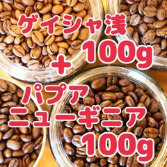 自家焙煎珈琲豆！ゲイシャ浅煎100gとパプアニューギニアAA中煎100gのセットです！珈琲味比べ、お楽しみください！