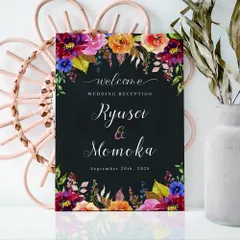 秋のウェディングに♡ チョークボード風 水彩フラワー カリグラフィー ウェルカムボード A4/A3/A2/A1 結婚式 ナチュラルウェディング