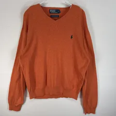 古着 90's/90年代 ポロバイラルフローレン Polo by Ralph Lauren 長袖 セーター ロゴ 刺繍 Vネック コットンニット L  オレンジ 無地 メンズ
