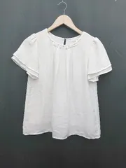 ◇ GLACIER グラシア ビジュー付 フリル 半袖 ブラウス カットソー サイズM オフホワイト系 レディース P 【1308240002006】