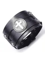 ジュエリー メンズ ブレスレット クロス ワイド レザー ブレスレット - 中世 スタイル 袖口 リストバンド - メタルベルト バックル ブレスレット 男性用 ファッション パンク ジュエリー ギフト 男性用 ポ