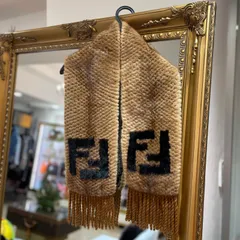 【新品同様品】FENDI フェンディ FNG470A5NFF01EA FFロゴ ミンクファー ツイストフリンジ付きスカーフ ズッカ ブラウン×ブラック 2019SS リアルファー 中古 マフラー ストール レディース 女性用 ブランド ファッション プレゼント