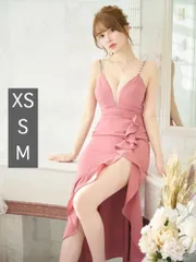 ピンク [GL2716-S230626]【ROBE de FLEURS Glossy/ローブ・ド・フルール グロッシー】マーメイド/ バックレースアップ/ キャミ/ ビジュー/ アシンメトリーフリル/ タイト/ マキシ丈/ キャバドレス ロングドレス