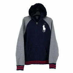 ポロ ラルフローレン POLO RALPH LAUREN フード パーカー パーカ スウエット ジップアップ ビッグ ポニー ロゴ 刺繍 XL 18-20 紺 ネイビー グレー