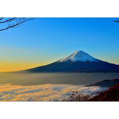 絵画風 壁紙ポスター (はがせるシール式) 天晴れの富士山と雲海 富士山 ふじやま 開運 パワースポット キャラクロ FJS-001A1 (A1版 830mm×585mm) ＜日本製＞ ウォールステッカー お風呂ポスター