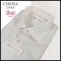 新品 定価14,300円 チョーヤ CHOYA 長袖ドレスシャツ 38-80(S) 白 シャドーストライプ ワイドカラー 綿100% 日本製 メンズ