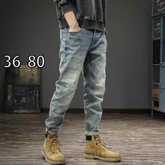 [36  80 ]メンズ ファッション 服  オシャレ シンプル 大 かっこいい 大きいサイズ ストリート 紳士服  春秋 ハイエンド ウォッシュ ホワイト ライト カラー ジーンズ スリム ストレート レッグ パンツ パッチ ホール