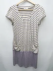 ◇ ⊂ NATURAL BEAUTY BASIC ボーダー 半袖 チュニック ミニ ワンピース サイズM グレー レディース P  【1409090031120】