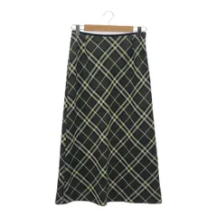 BURBERRY バーバリー チェックロングスカート グリーン ブラック ウール デザイン 裏地 レディース 女性 サイズ38