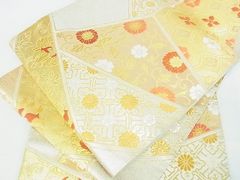 袋帯 6通 金色 美品 亀甲菊文様 金駒刺繍 金銀金属糸 - メルカリ