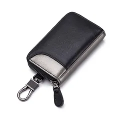 【特価商品】大容量 カラビナ付き プレゼント カード入れ 6連 車キーケース スマートキーケース カードキーケース (ブラック/鉛グレー) 2つ外側ポケット 本革 メンズ キーケース [MBOYU]