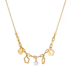 【特価商品】ステンレス パール付き ゴールド 調節可能 チャーム ギフト用 花モチーフ 誕生日プレゼント レディース 母の日 ネックレス クリスマス [Deelfel]
