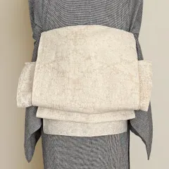 兵児帯 大人のへこ帯 コットンリネン ダマスク ベージュ リバーシブル 名古屋帯 兵児帯 大人のへこ帯 コットンリネン ダマスク ベージュ