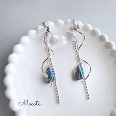 Silver) シンプルツイスト × バブルチェーン  鈴丸  ガラスビーズ  シルバー   ピアス / イヤリング