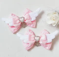 ヘアクリップリボン ピンク フリル ハート 量産型 エンジェル 天使の羽 地雷 ロリィタ ロリータ ゴスロリ アイドル サブカル 天使界隈 推し 姫系 イベント ヘアメ