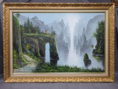 中国製 油彩画 油絵 肉筆 桂林 漓江 秘境 風景画 額縁 30号