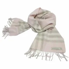 バーバリー BURBERRY カシミヤ100% ノバチェック マフラー ストール スコットランド製 フリンジ ピンクベージュ IBO62