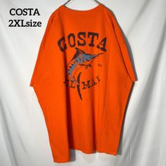【COSTA】カジキマグロ 魚 フィッシュ 釣り　両面プリントロゴ　オーバーサイズ　半袖Tシャツ　オレンジ　2XL US古着